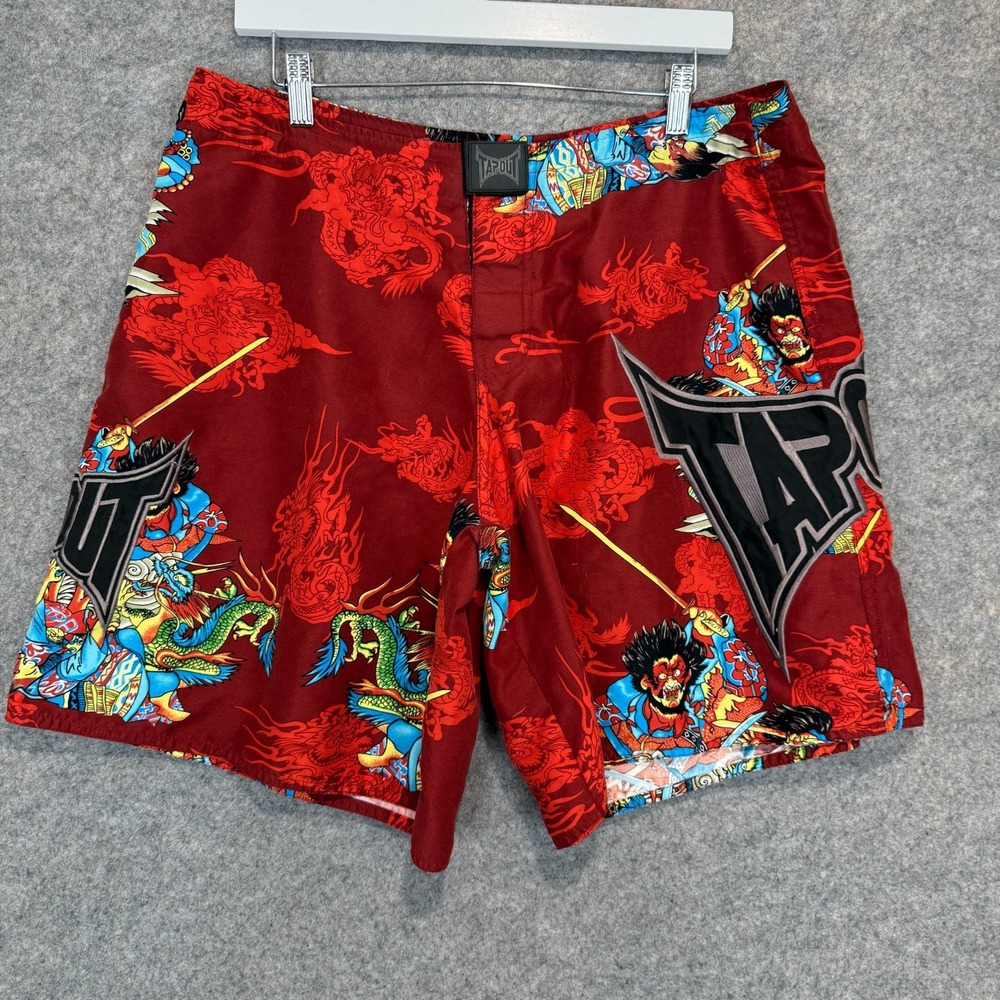 Vintage Tapout Samurai Dragon MMA Board Shorts Mens 34 Fight Muai Thai Y2K Rare